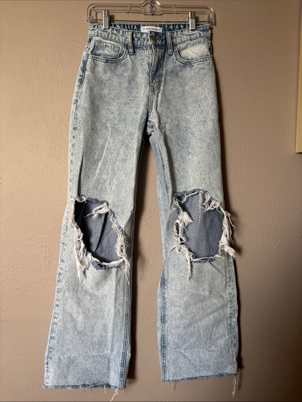 Flying Monkey Baggy Wide Leg, Light Wash Distressed